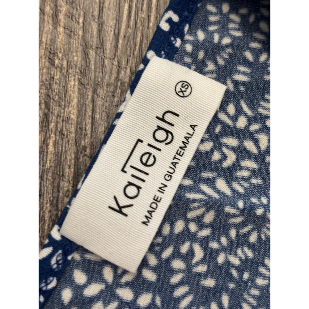 Kaileigh Navy Blue White Ditsy Floral Faux Wrap Ruffle Sleeve Dress XS - Picture 4 of 5
